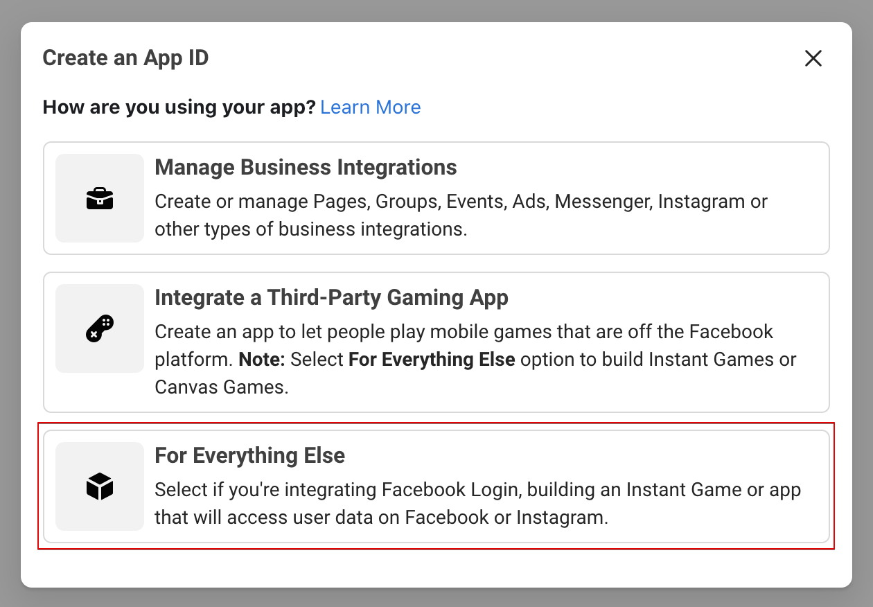 Facebook Create an App Id