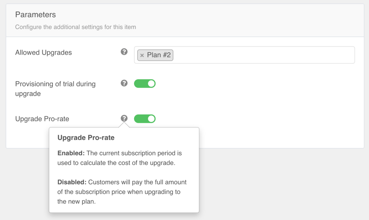Upgrade Pro-rate Setting