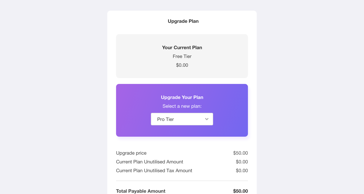 PayPlans Plan Upgrades Screenshot